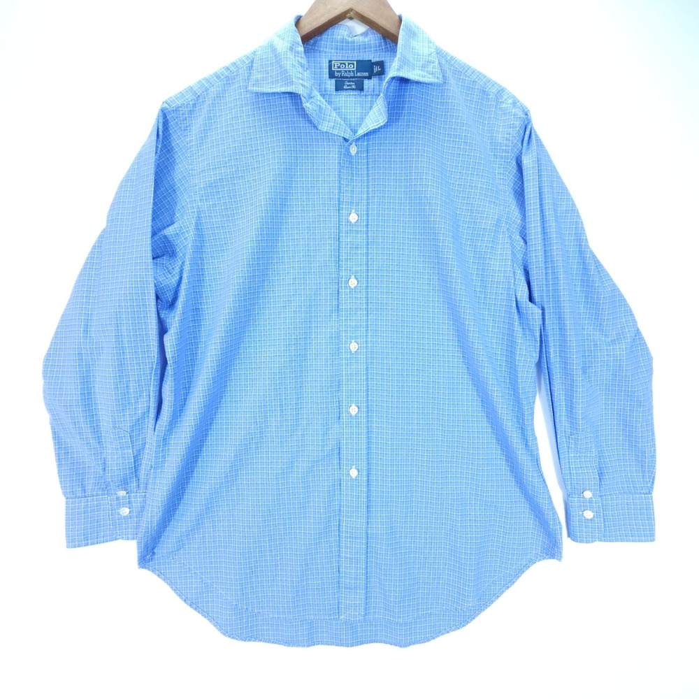 Vintage Polo Ralph Lauren Shirt Mens L Blue Plaid Stanton Classic Fit Cotton